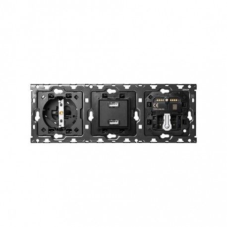 KIT TRASERO 3 ELEMENTOS 1 BASE DE ENCHUFE SCHUKO + 2 USB + 1 INTERRUPTOR PERSIANAS + 1 CONMUTADOR SIMON 100 10010306-039