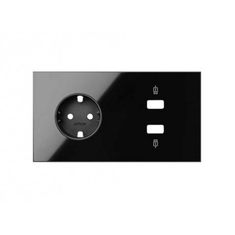 KIT FRONTAL NEGRO 2 ELEMENTOS 1 BASE DE ENCHUFE SCHUKO + TOMA DOBLE USB SIMON 100 10020205-138
