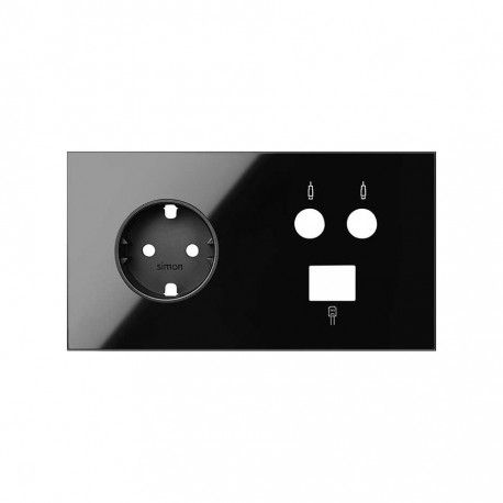 KIT FRONTAL NEGRO 2 ELEMENTOS 1 BASE DE ENCHUFE SCHUKO + 1 TOMA R-TV/SAT + 1 RJ45 SIMON 100 10020208-138