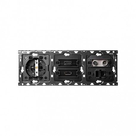 KIT TRASERO 3 ELEMENTOS 1 BASE DE ENCHUFE SCHUKO + 1 HDMI + 1 USB + 1 R-TV/SAR SIMON 100 10010304-039