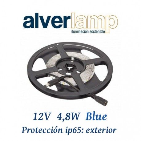 TIRA LED 4,8W 12V PARA EXTERIOR IP65 COLOR AZUL ROLLO DE 5 METROS ALVERLAMP LT01260