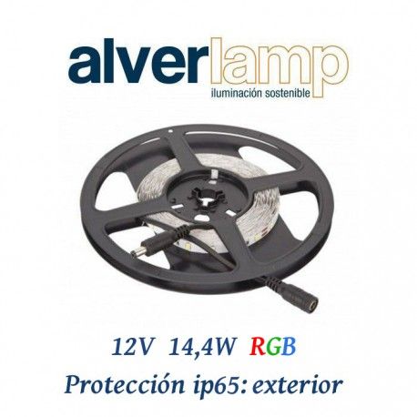 TIRA LED 14,4W 12V RGB PARA EXTERIOR IP65 ROLLO DE 5 METROS ALVERLAMP LT01214RGB