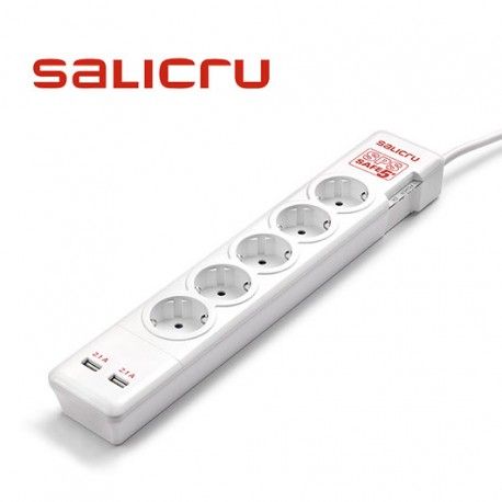 REGLETA PROTECTORA DE SOBRETENSIONES ELECTRICAS 5 BASES SCHUKO + 2 USB SALICRU SPS SAFE 3