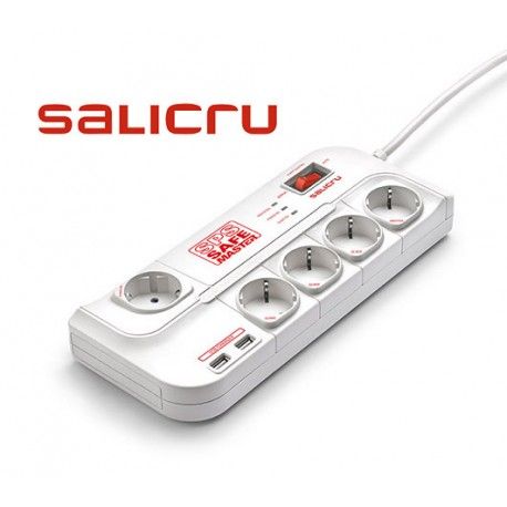 REGLETA PROTECTORA DE SOBRETENSIONES ELECTRICAS 5 BASES SCHUKO + 2 USB SALICRU SPS SAFE MASTER