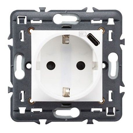 BASE DE ENCHUFE BLANCA 2P+T 16A + USB TIPO C EMBORNAMIENTO TORNILLOS LEGRAND VALENA NEXT 741234