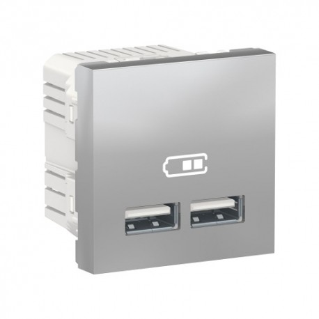 CARGADOR PARA USB DOBLE ALUMINIO 2.1A SCHNEIDER UNICA NEW NU341830