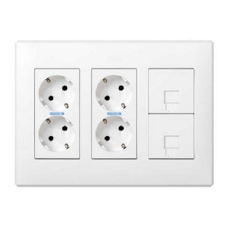 KIT PUESTO DE TRABAJO 4 BASES SCHUKO 2 TOMAS RJ45 SIMON 500 CIMA 51000301-030