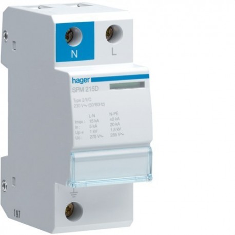 PROTECTOR SOBRETENSIONES TRANSITORIAS 1P+N 15KA HAGER SPM215D