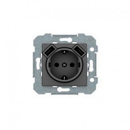 BASE SCHUKO GRIS LAVA CON TOMAS USB DE 2.4A BJC VIVA 23526-USB-GL